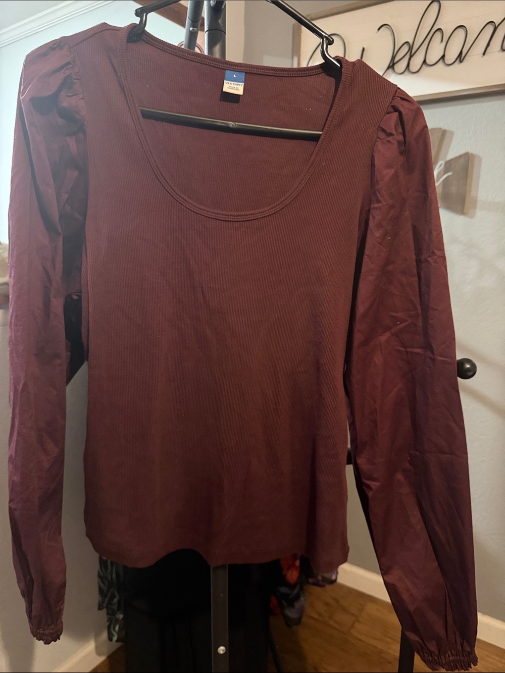 Old Navy Long-Sleeve Puff-Sleeve Scoop Neck Top - Burgundy